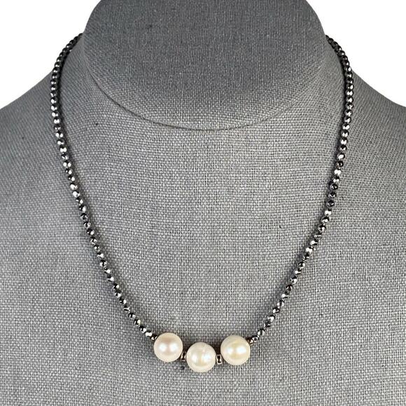 Lucas Lameth Choker Necklace Pearl with Sparkly Silver Faceted Beads - Picture 1 of 6